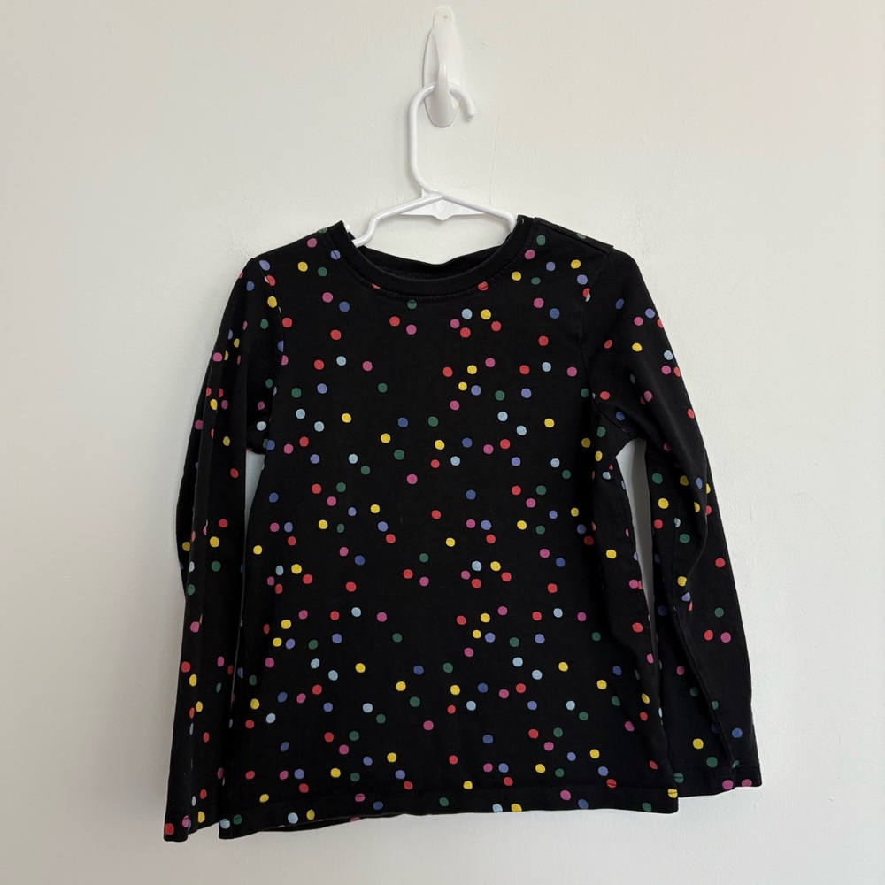 Hanna Andersson Kids Girls Long Sleeve Shirt Black Polka Dots 100% Cotton Casual